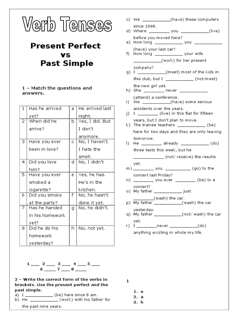Present Perfect vs Past Simple Exercises | PDF | Language Mechanics ...
