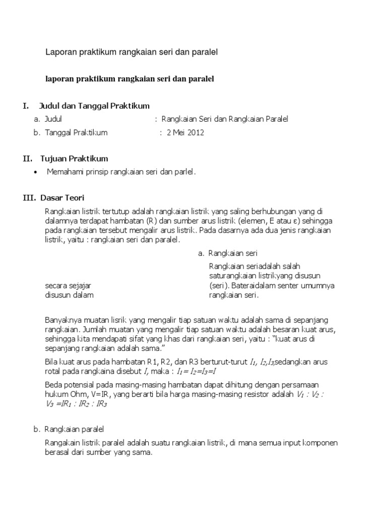 Laporan Praktikum Rangkaian Seri Dan Paralel