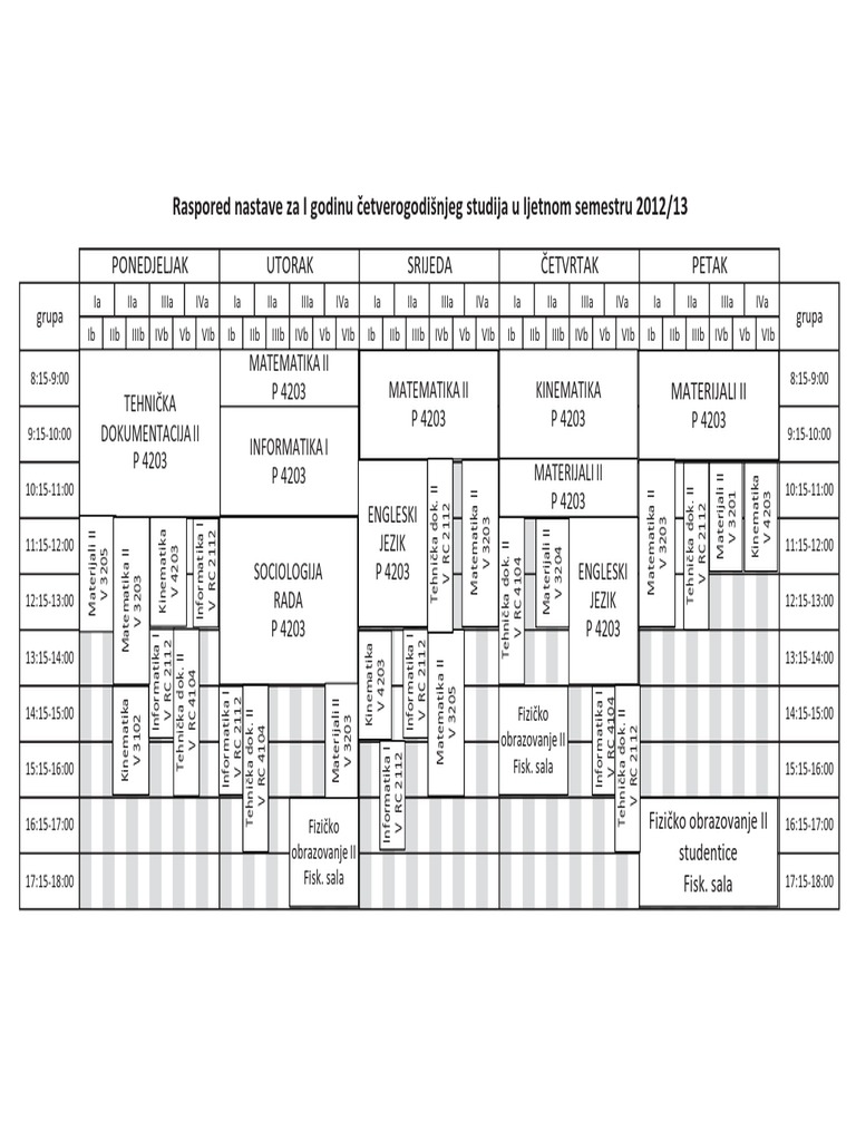 Raspored nastave za I godinu 2012/13 | PDF