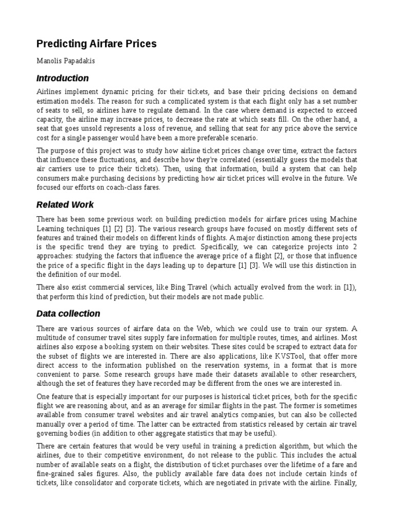 Airfare Price Prediction Models | PDF | Airlines | Prediction