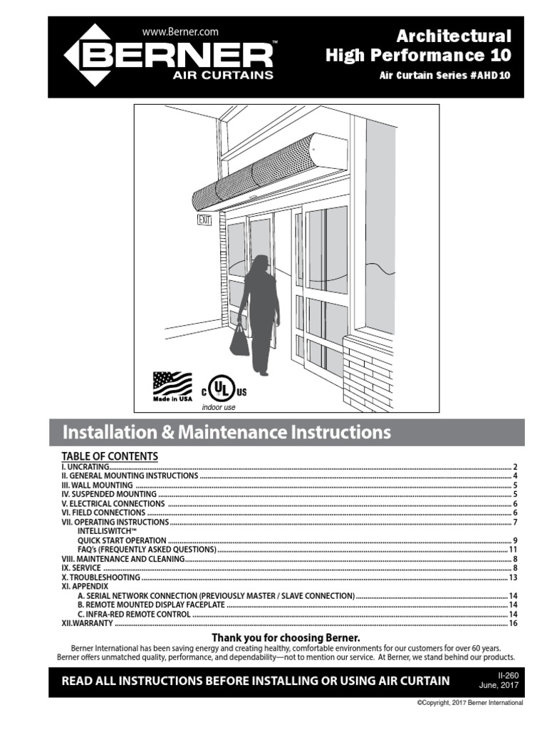 Berner Air Curtain Installation Instructions | PDF | Thermostat | Switch