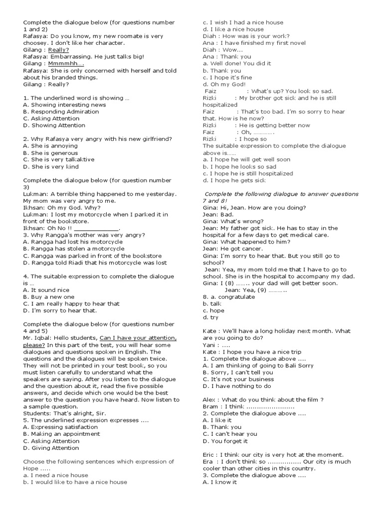 Complete the Dialogue Exercises | PDF | Leisure