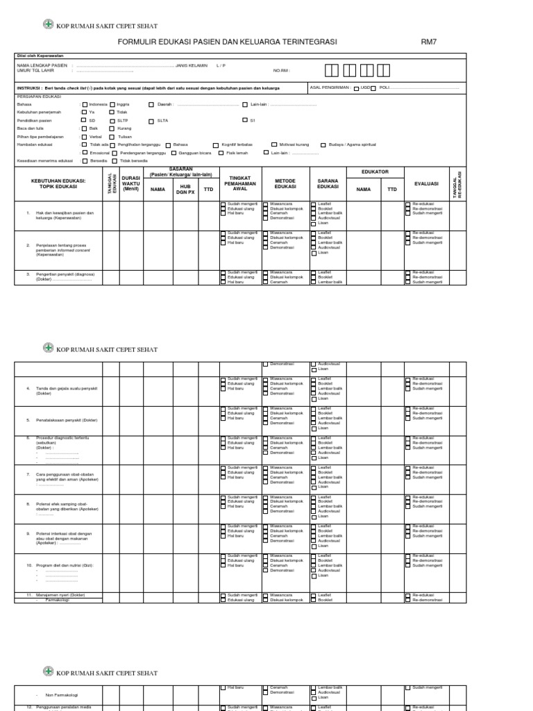 Formulir Edukasi Pasien Terintegrasi | PDF