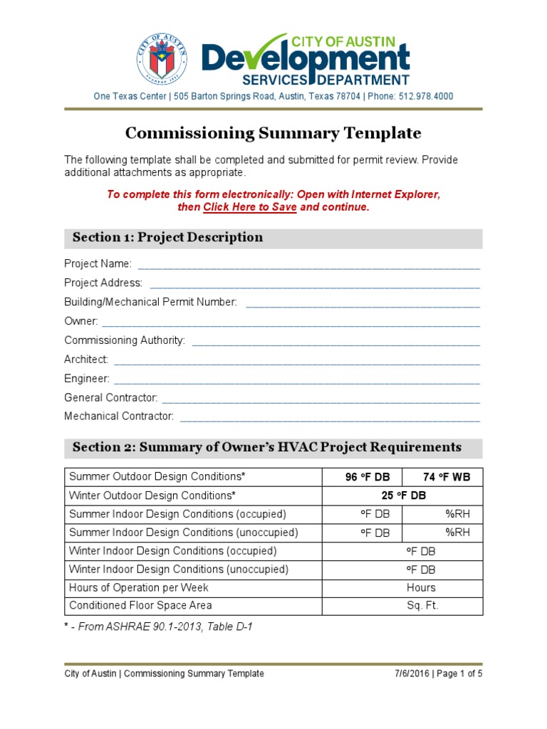 Commissioning Summary Template Guide | PDF | Request For Information ...