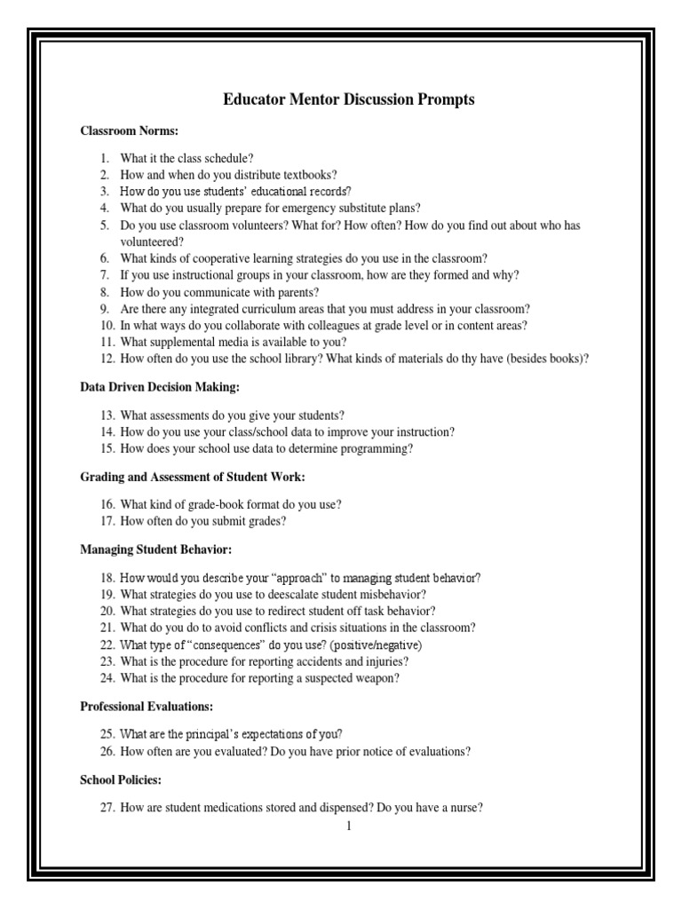 Educator Mentorship Discussion Guide | PDF | Homework | Educational ...