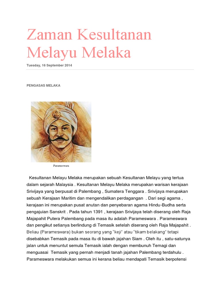 Zaman Kesultanan Melayu Melaka
