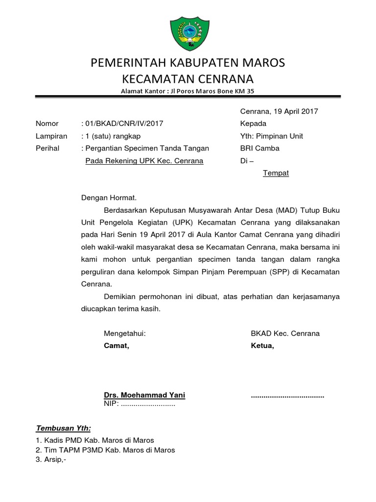 Surat Pergantian Specimen PDF