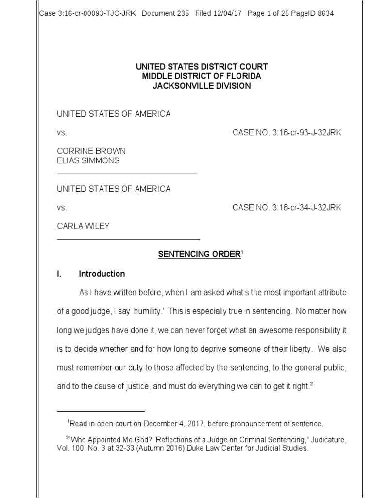 Sentencing Order United States Federal Sentencing Guidelines