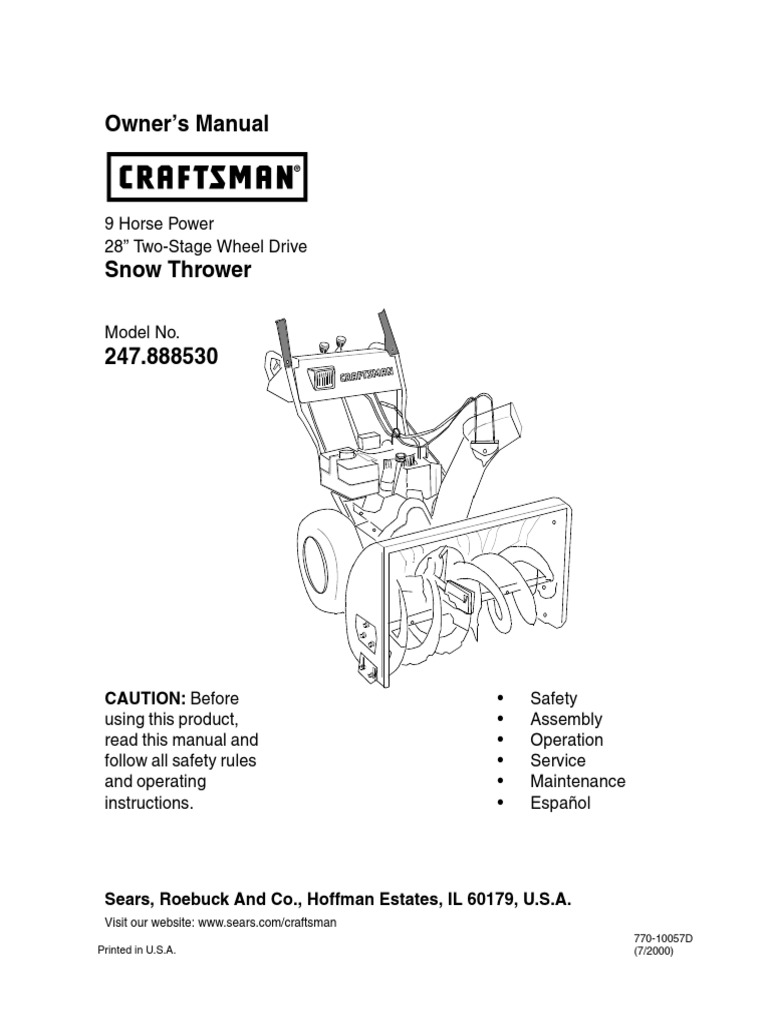 Craftsman Snowblower 247.888530 Owners Manual PDF Nut (Hardware