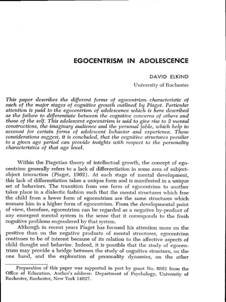 elkind and adolescent egocentrism | Human Development | Adolescence
