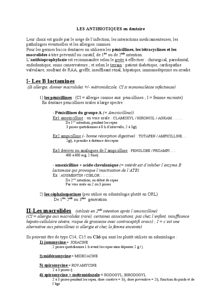 Atb En Dentaire Penicilline Rtt
