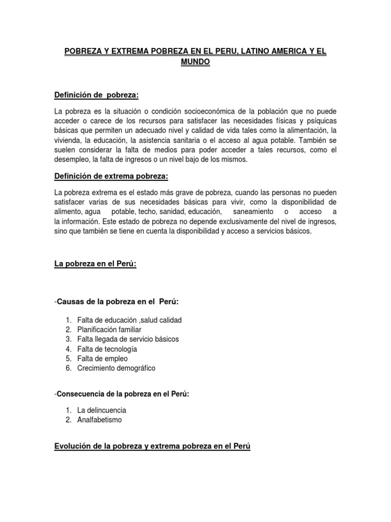 Causas y evolución de la pobreza en Perú | PDF | Pobreza extrema | Pobreza