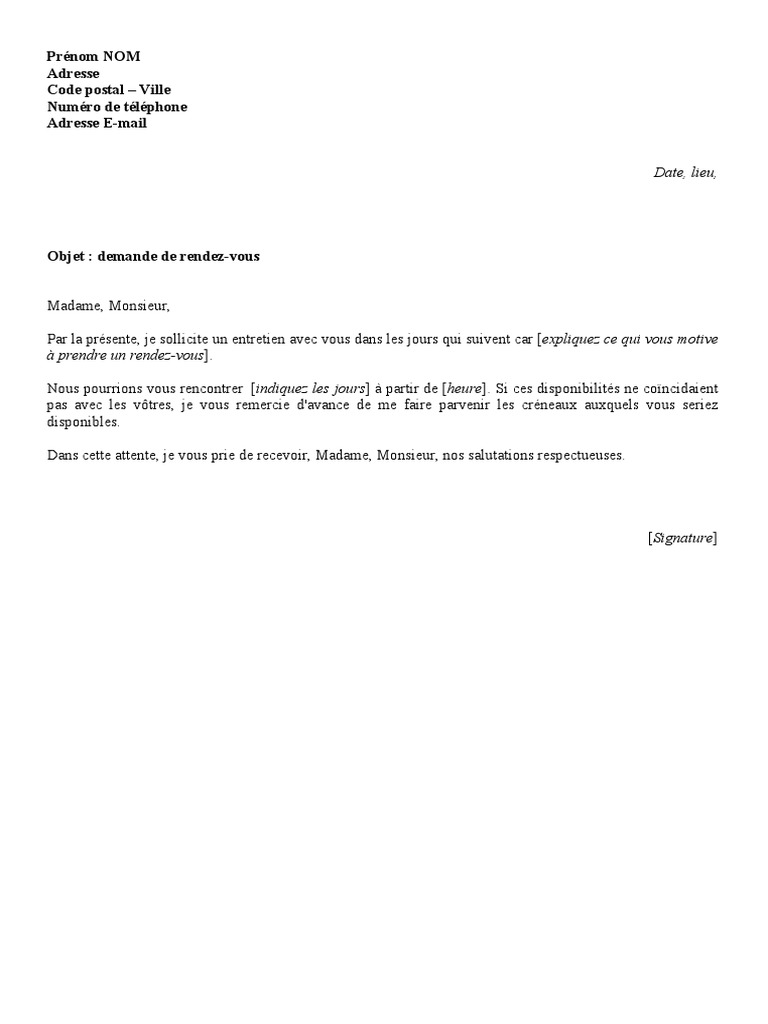 Lettre Demande Rendez Vous PDF