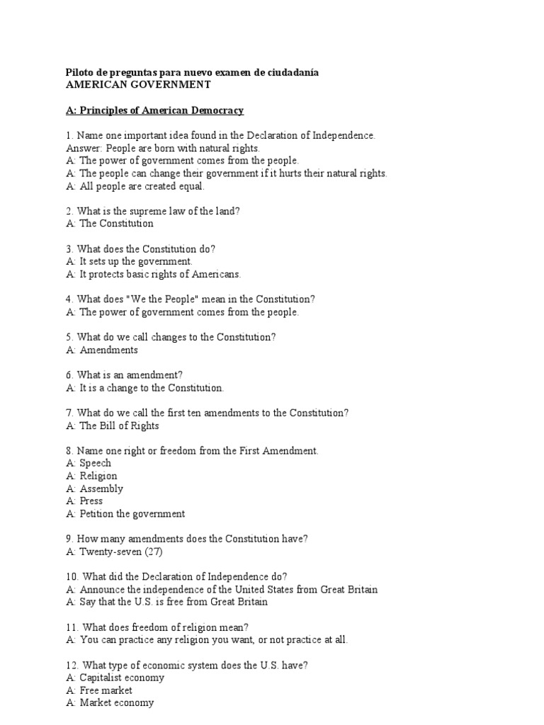 Preguntas para Nuevo Examen de Ciudadanía PDF Presidents Of The