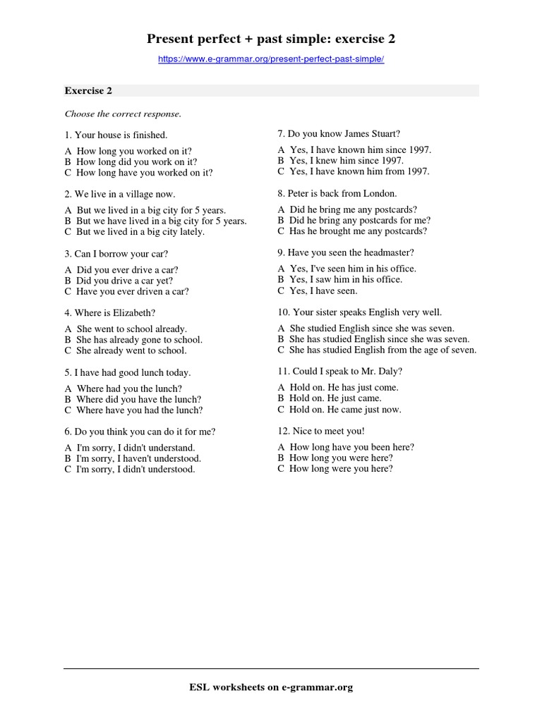 Present Perfect Past Simple Exercise 2 PDF | PDF