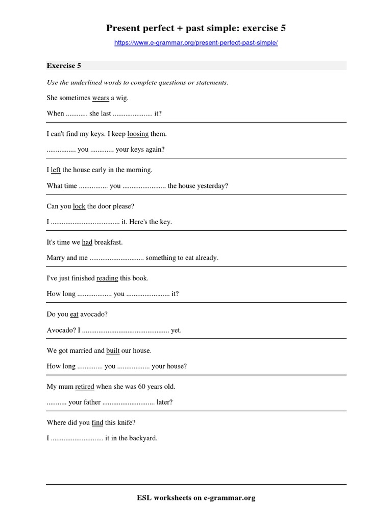 present perfect past simple exercise 5 pdf pdf