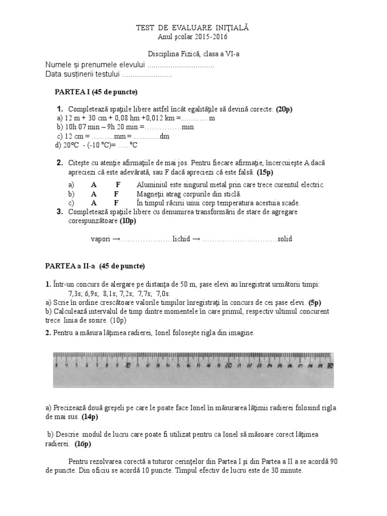 Test de Evaluare Initiala | PDF