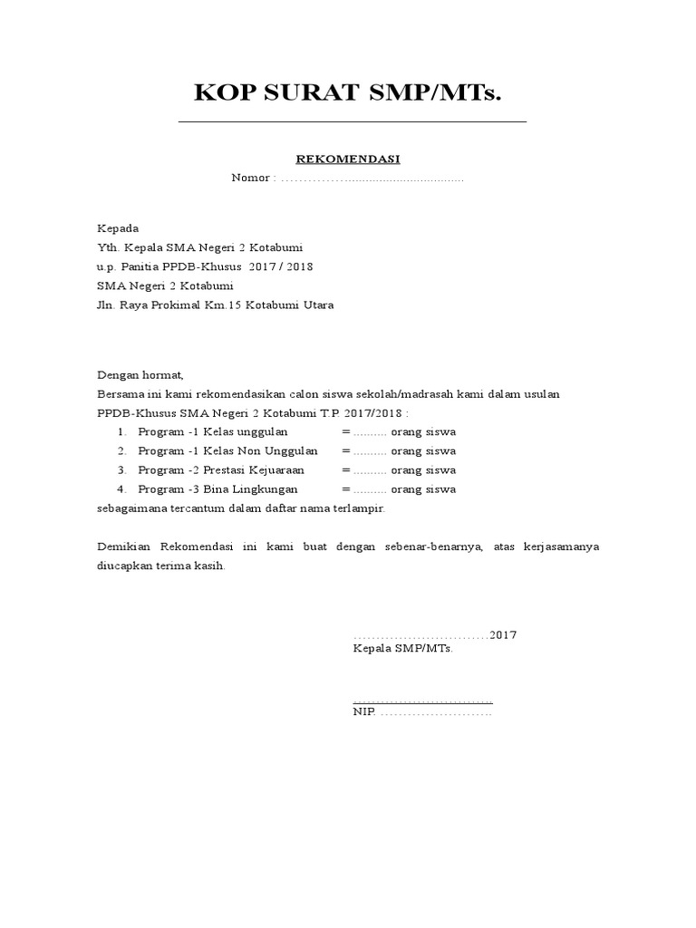 Contoh Surat Rekomendasi