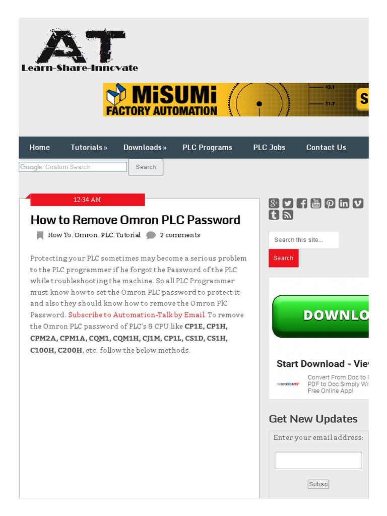 Omron PLC Password Removal Guide | PDF | Programmable Logic Controller ...