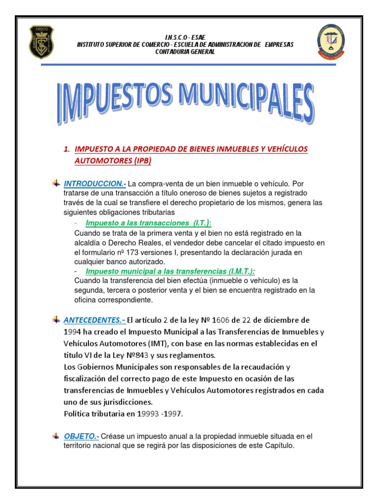 Impuesto A La Propiedad de Bienes Inmuebles y Vehículos Automotores ...