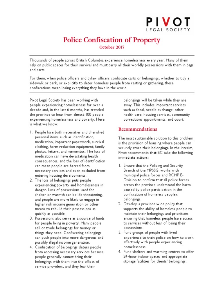 Police Property Confiscation PDF Homelessness Poverty