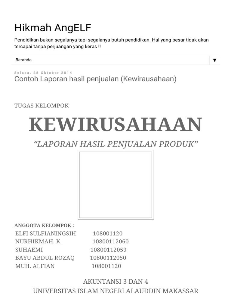 Hikmah Angelf Contoh Laporan Hasil Penjualan Kewirausahaan Pdf