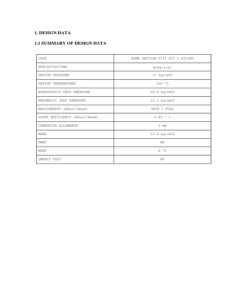 Design Data Summary for ASME VIII | PDF | Technology & Engineering