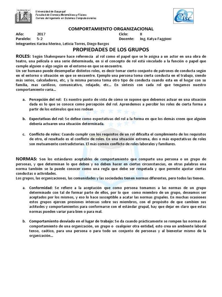 Propiedades de los Grupos en Comportamiento Organizacional | PDF ...