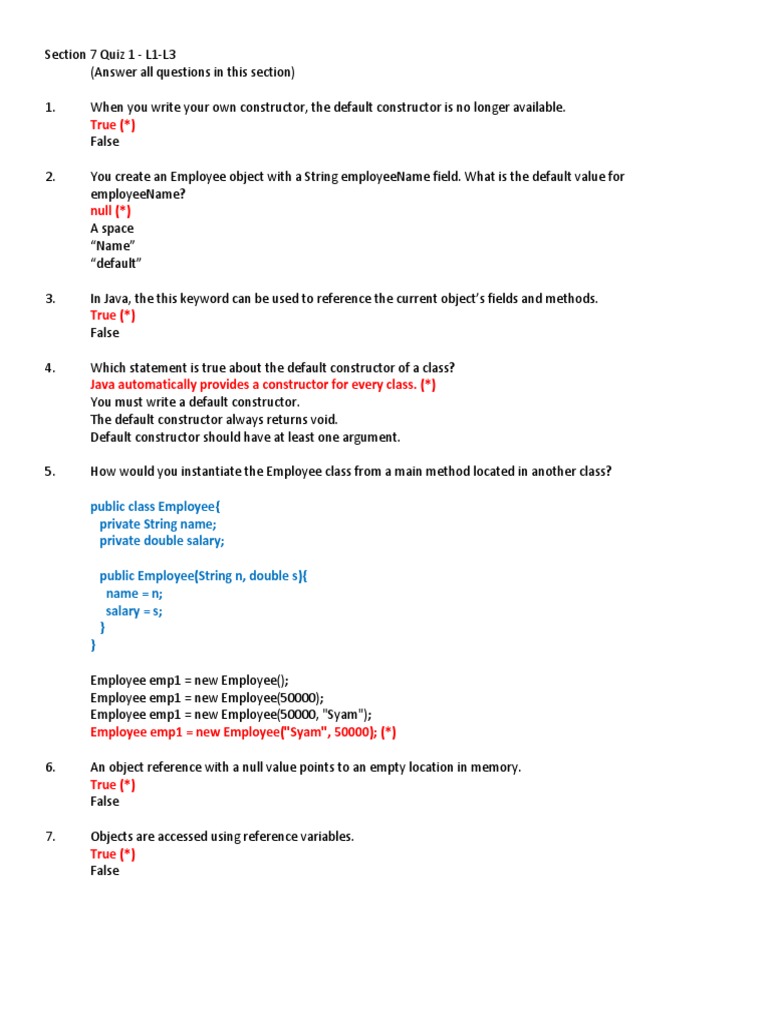 Section 7 Quiz 1 Dan 2 | PDF | Constructor (Object Oriented Programming ...