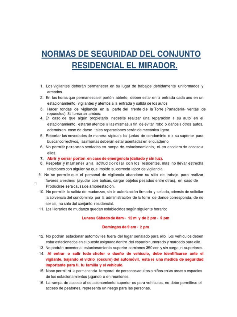 Normas de Seguridad en El Mirador | PDF | Condominio | Violencia