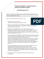 Pre-Observation Form Social Studies Lesson