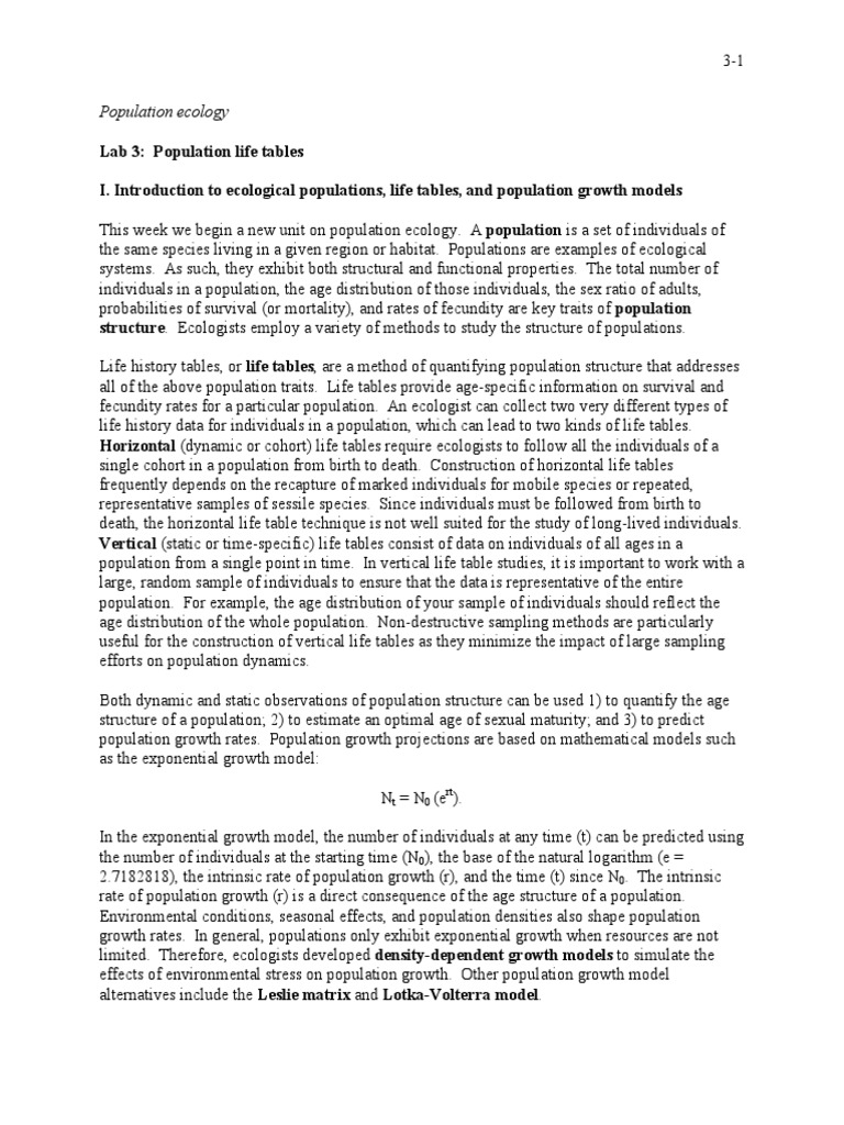 03 Life Tables PDF Ecology Population