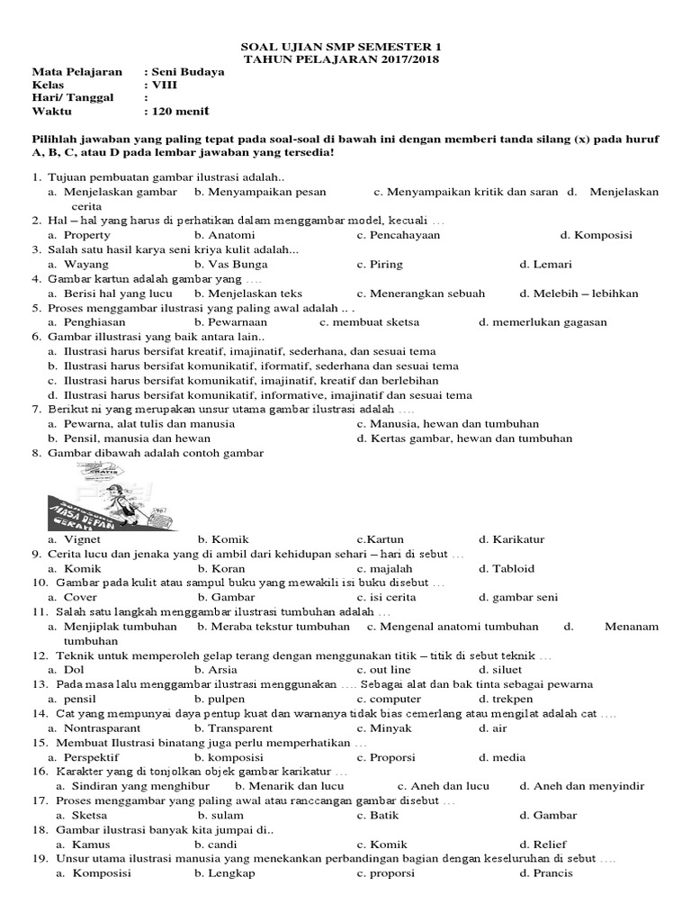 Soal Uasbn Seni Budaya Smp Tahun 2017 Guru Sekolah