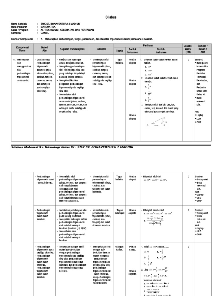 Silabus Matematika Smk Kelas Xi Pdf