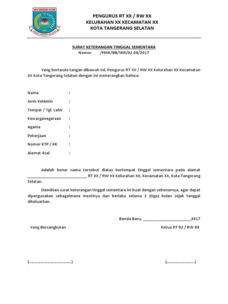 Surat Keterangan Tinggal Sementara