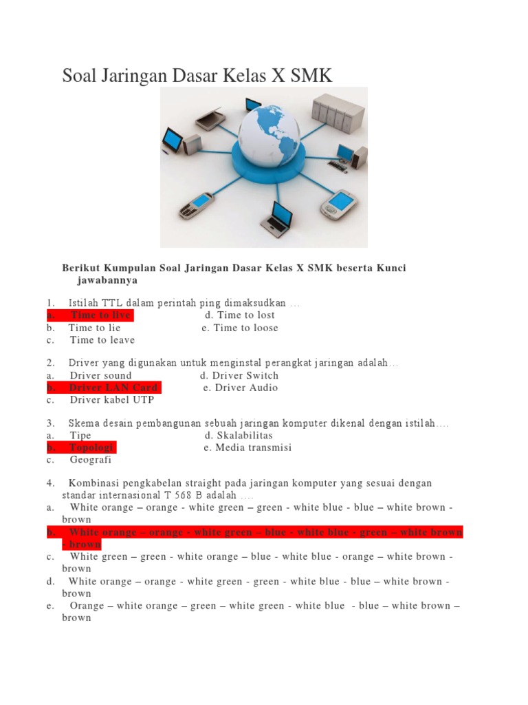 Soal Jaringan Dasar Kelas X Smk
