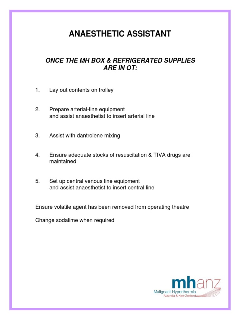 Anaesthetic Assistant Once The MH Box & Refrigerated Supplies Are in