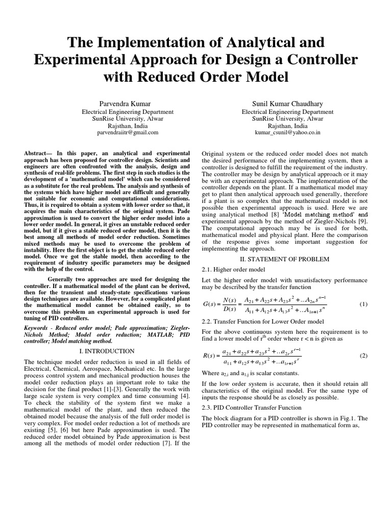 Reduced Order Controller | PDF | Control Theory | Mathematical Model