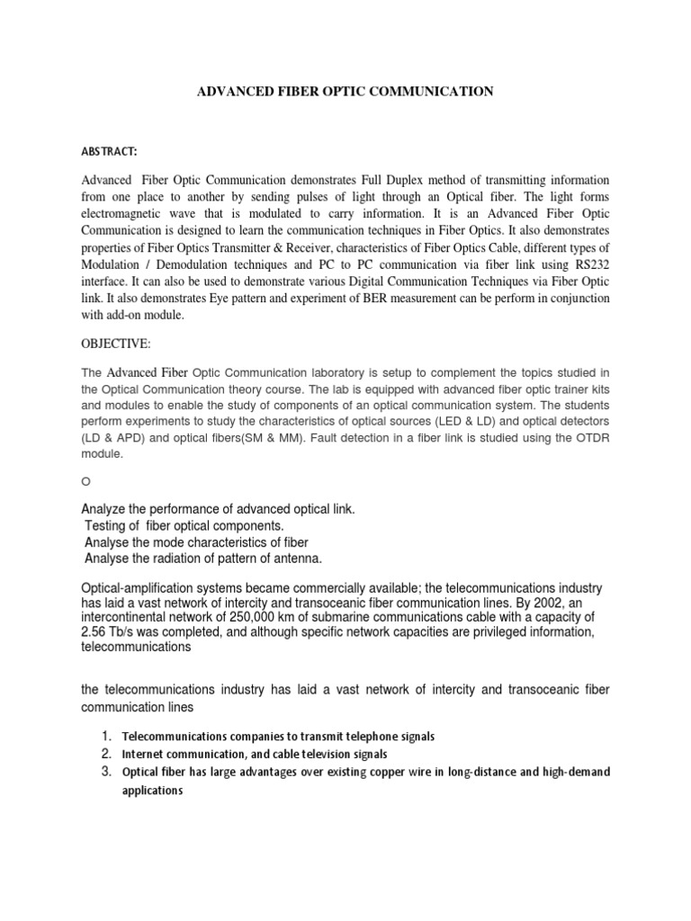 Advanced Fiber Optic Communication Lab | PDF | Telecommunication ...