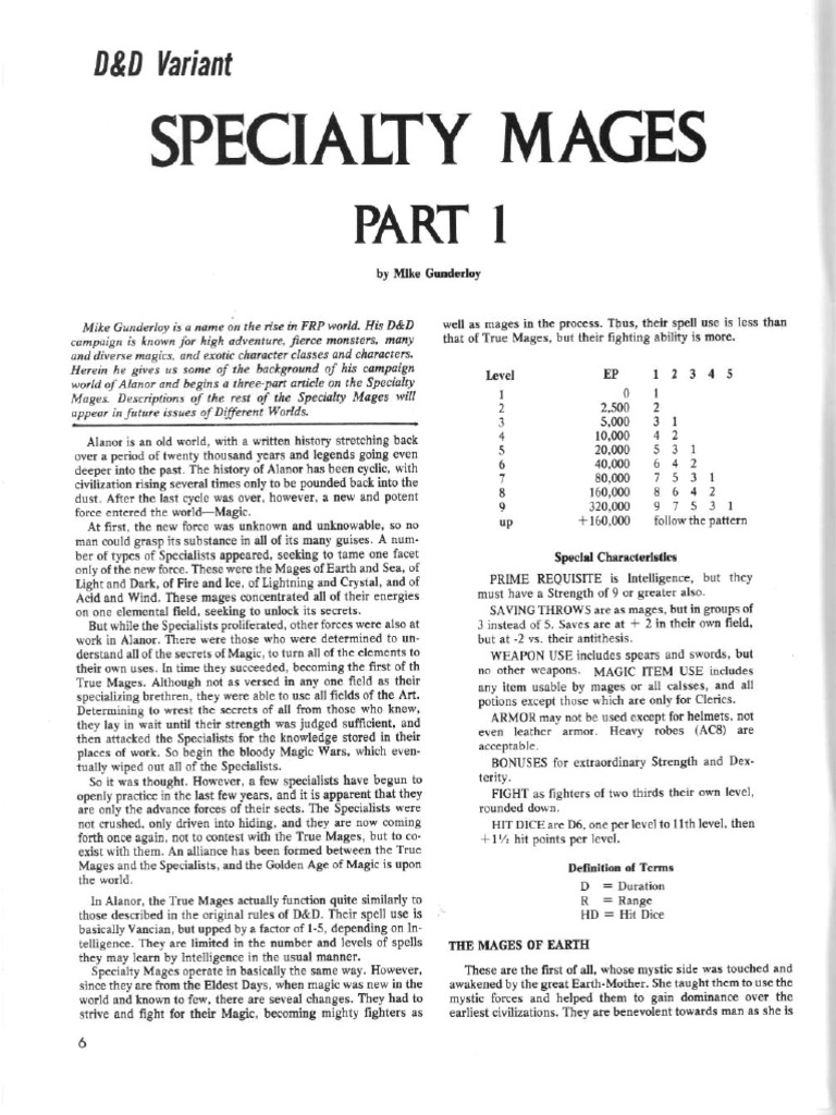 D&D Variant - Speciality Mages | PDF