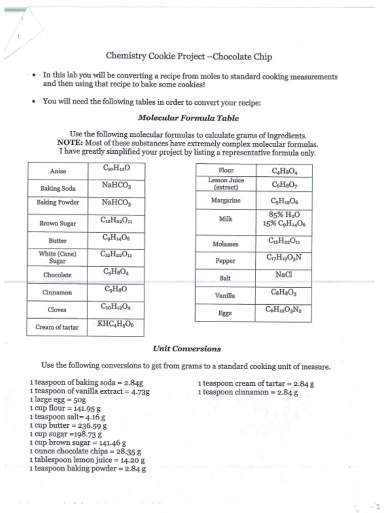 Cookie Recipe Worksheet KEY  PDF For Unit Conversion Worksheet Chemistry