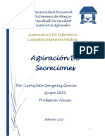 Aspiración de Secreciones: Licenciatura en Enfermería Cuidados Intensivos Adultos