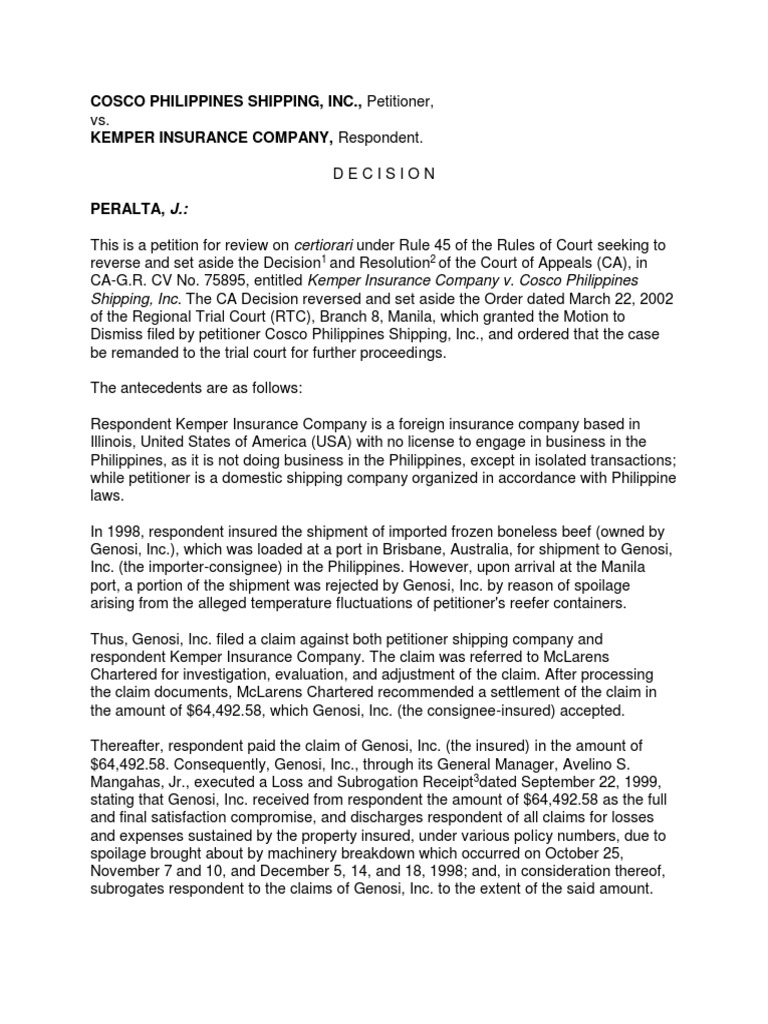 Cosco Philippines Shipping PDF Complaint Laches (Equity)