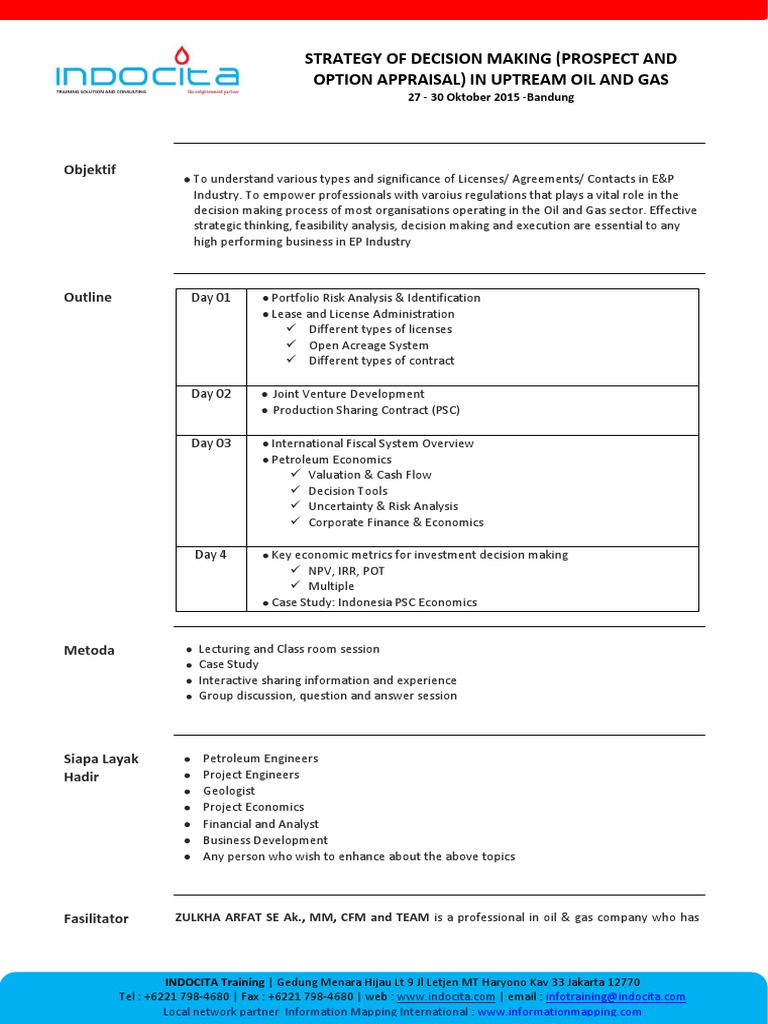 Strategy of Decision Making (Prospect and Option Appraisal) in Uptream ...