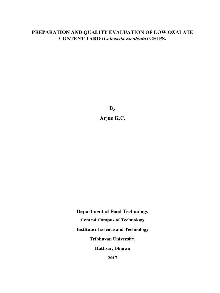 Preparation and Quality Evaluation of Low Oxalate CONTENT TARO
