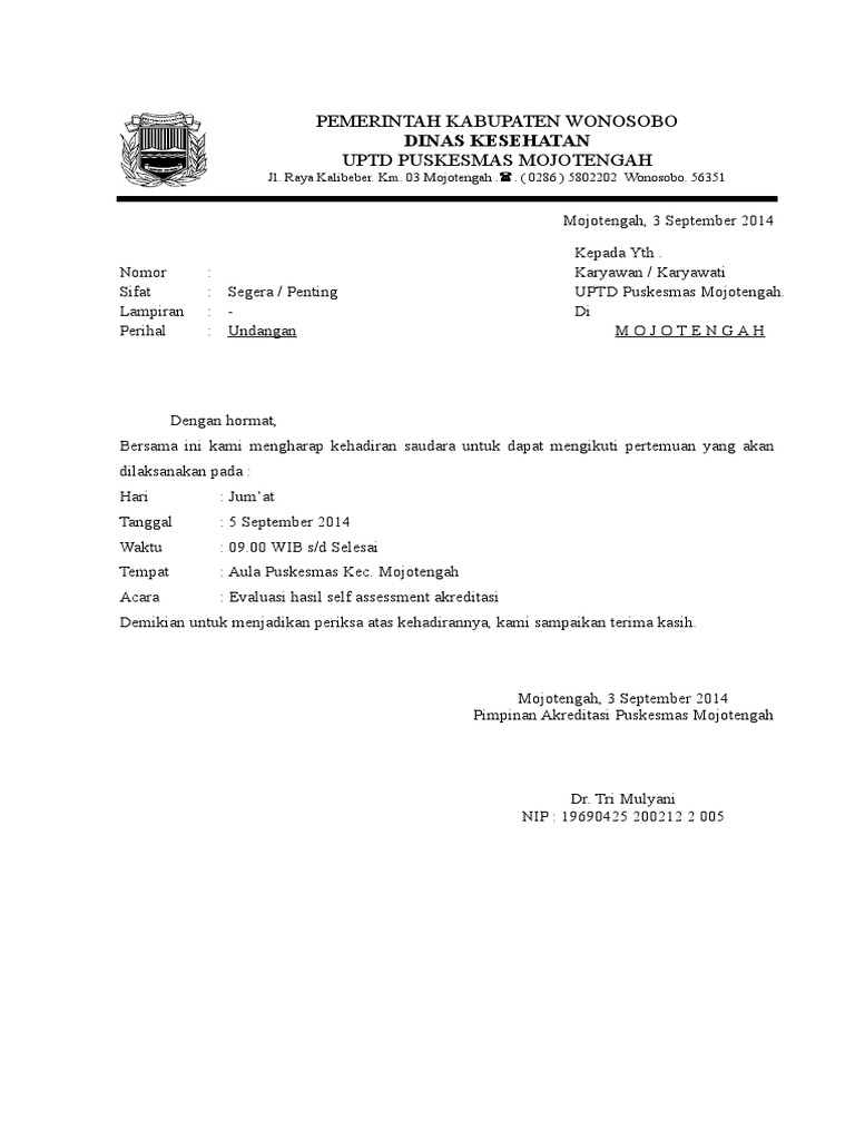 960 Contoh Undangan Rapat Akreditasi Puskesmas Gratis Terbaik