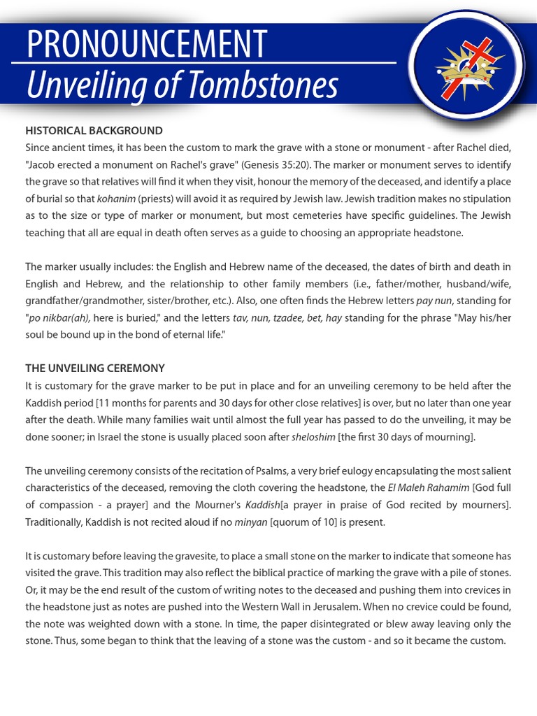 Tombstone Unveiling Ceremony Guide | PDF | Veneration Of The Dead ...