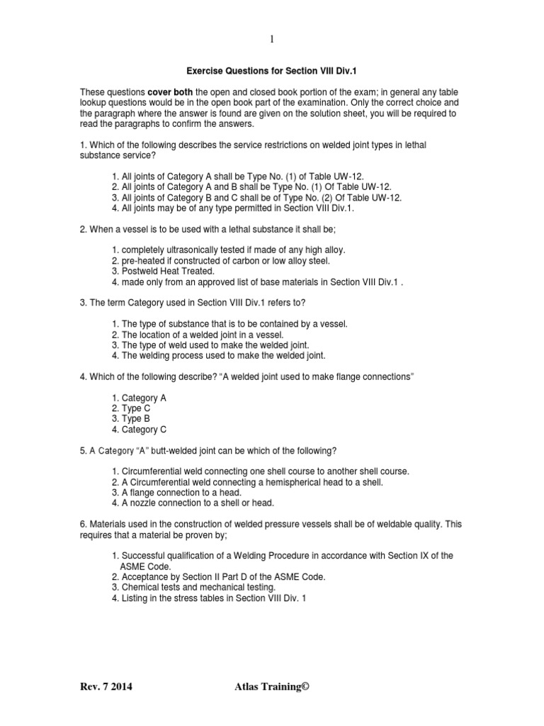 Exercise Questions For Section VIII Div. | PDF | Structural Steel | Valve