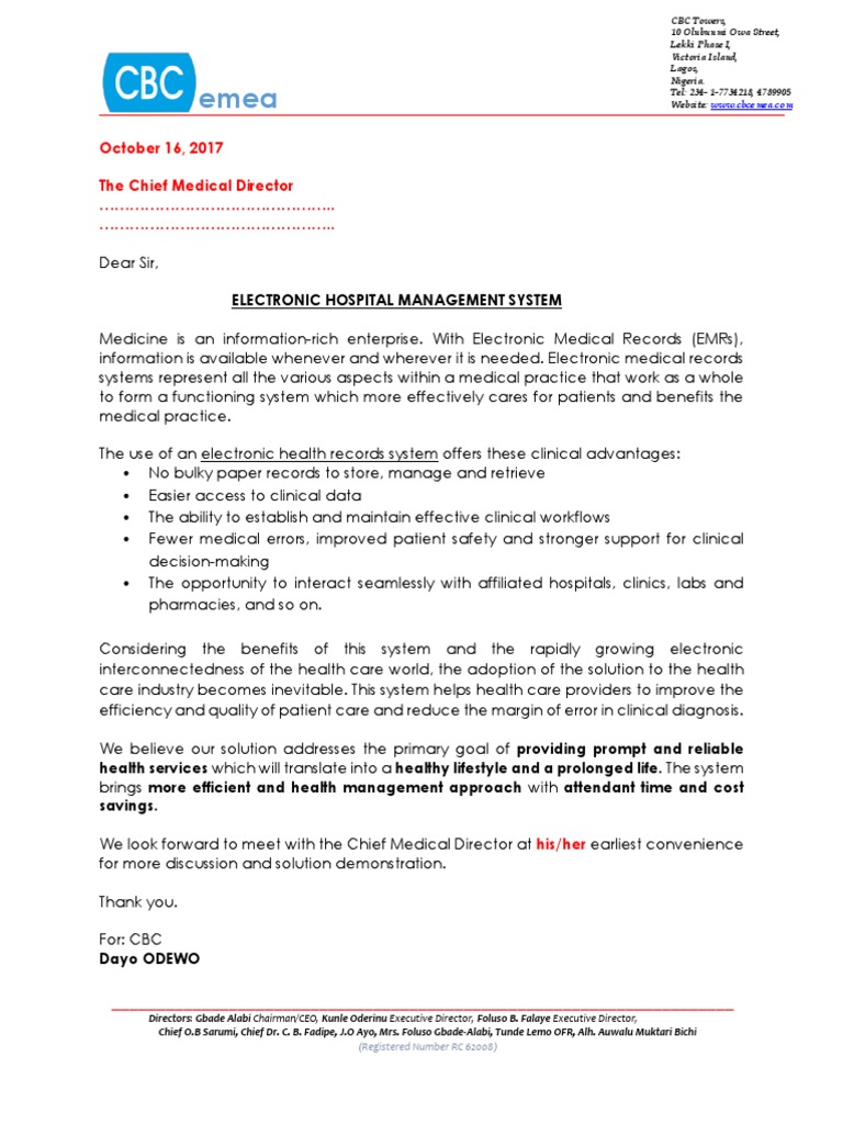 HMS Intro Letter | PDF | Electronic Health Record | Healthcare Industry