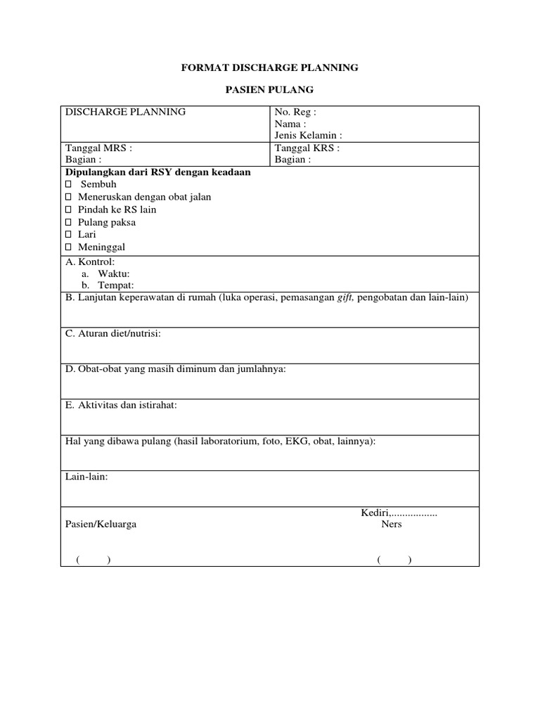 Format Discharge Planning | PDF